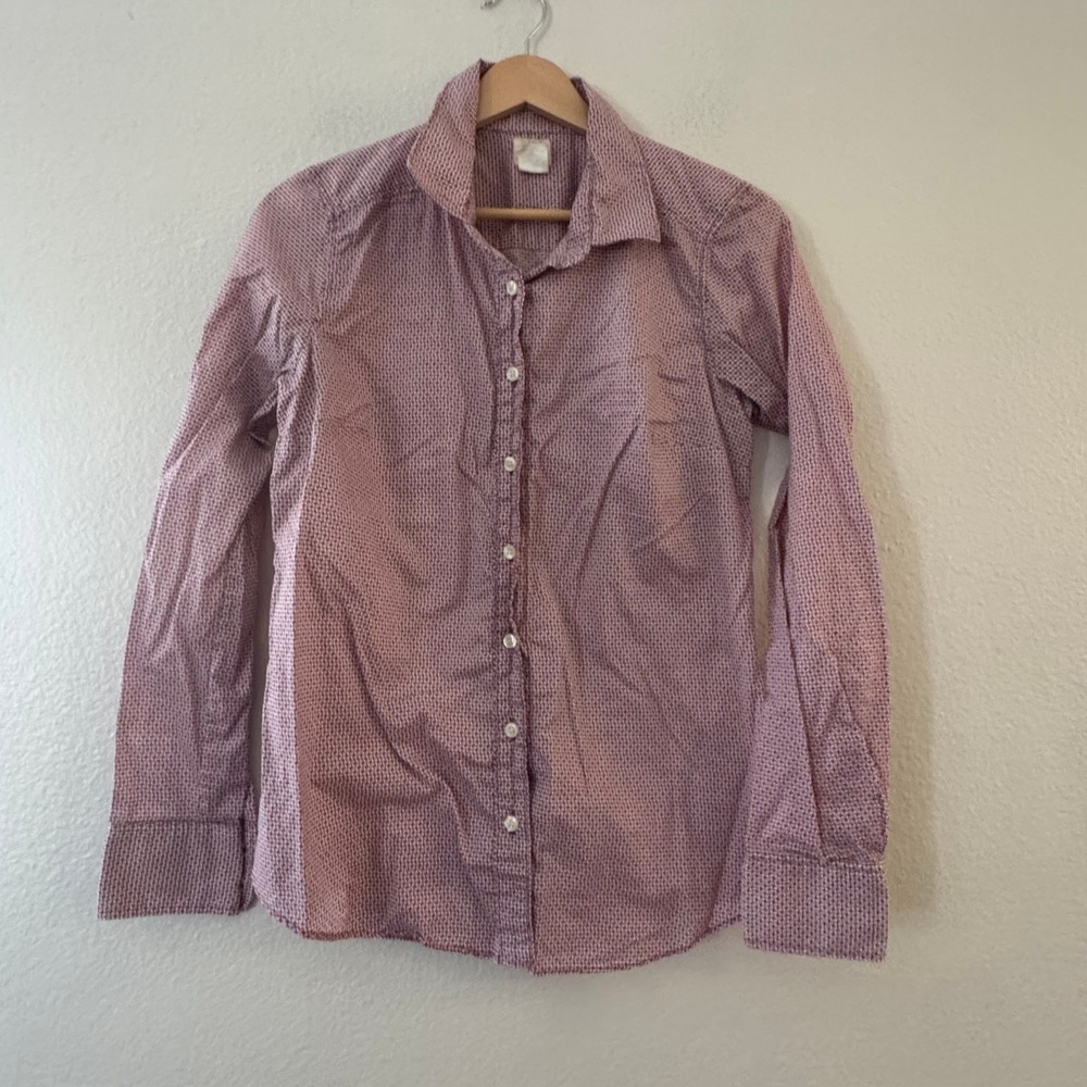 J.Crew The Perfect Shirt Geometric Print Button Down Size S Burgundy Excellent